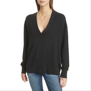 Rag & Bone Flora Black V Neck Long Sleeve Pullover